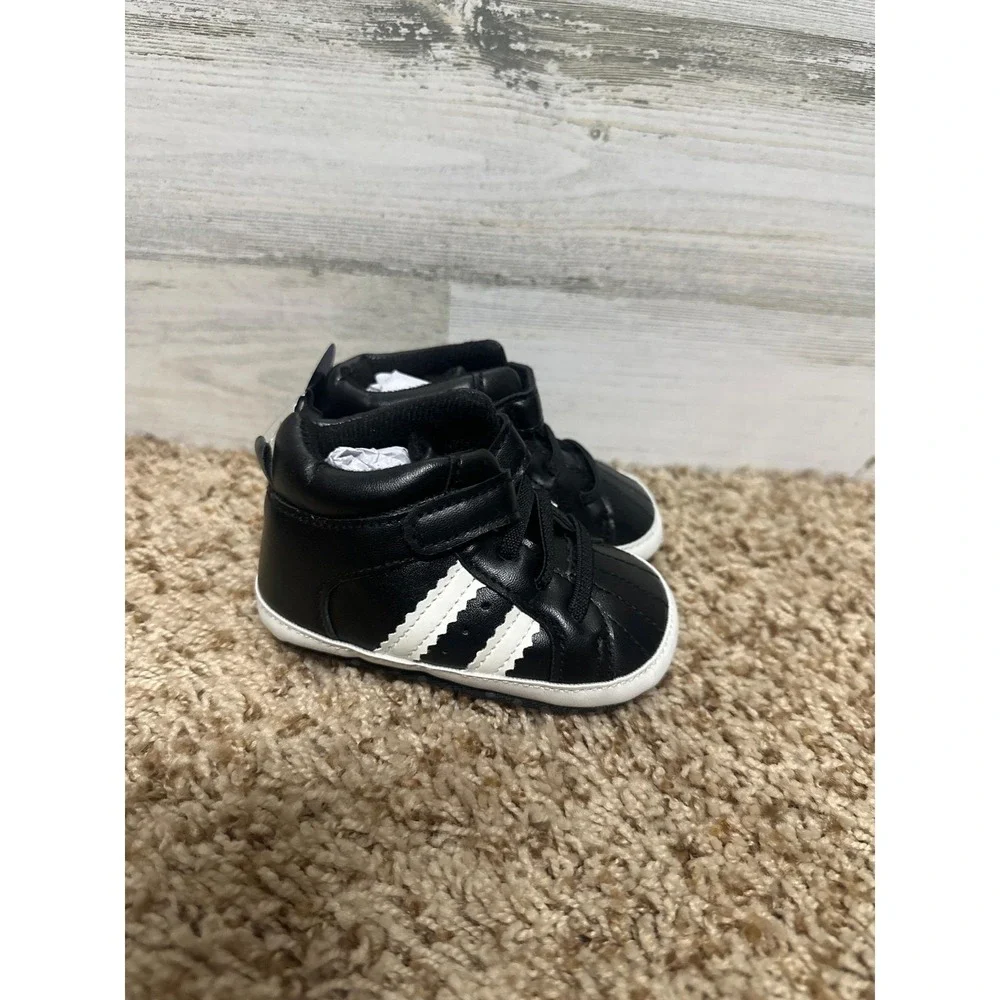Crib Shoes Boys 12-18M Black High Top Striped Sneaker NWT